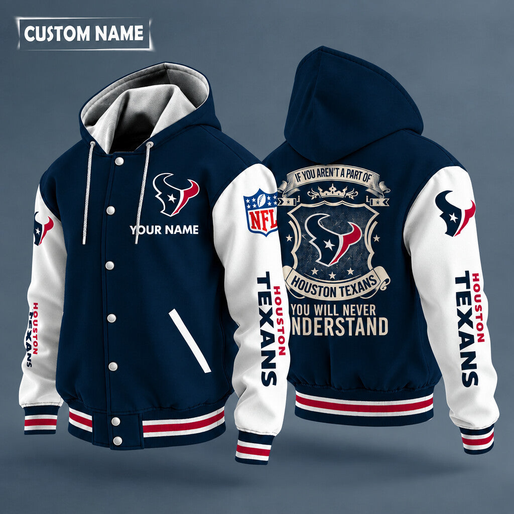 Houston Texans Hooded Letterman Jacket Custom Name Pnsnku