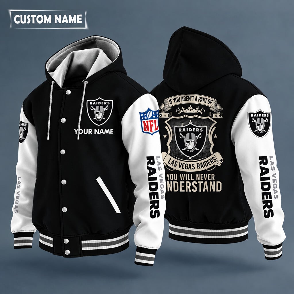 Las Vegas Raiders Hooded Letterman Jacket Custom Name P9gxru