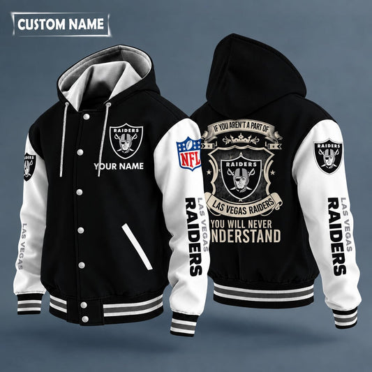 Las Vegas Raiders Hooded Letterman Jacket Custom Name P9gxru