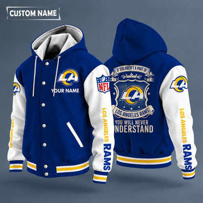Los Angeles Rams Hooded Letterman Jacket Custom Name Ph6pdc