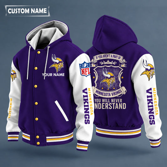 Minnesota Vikings Hooded Letterman Jacket Custom Name Ph9x8q