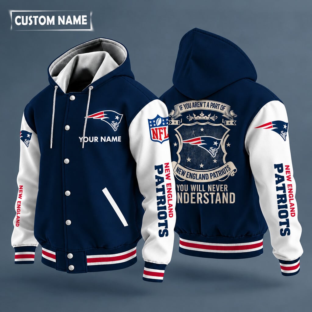 New England Patriots Hooded Letterman Jacket Custom Name Pdcrmn