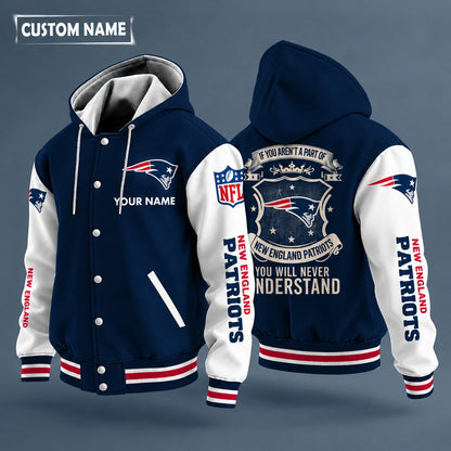 New England Patriots Hooded Letterman Jacket Custom Name Pdcrmn