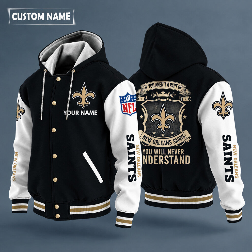 New Orleans Saints Hooded Letterman Jacket Custom Name P7rgkt