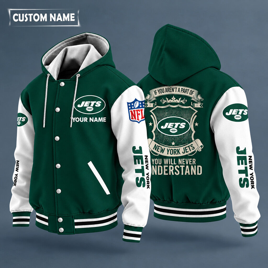 New York Jets Hooded Letterman Jacket Custom Name Pkpz6s