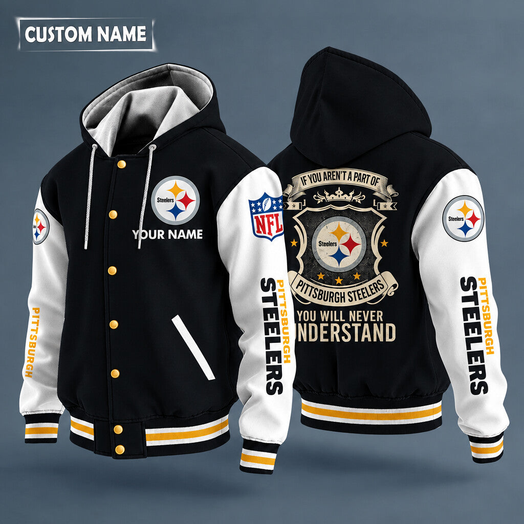 Pittsburgh Steelers Hooded Letterman Jacket Custom Name Ptu4eq