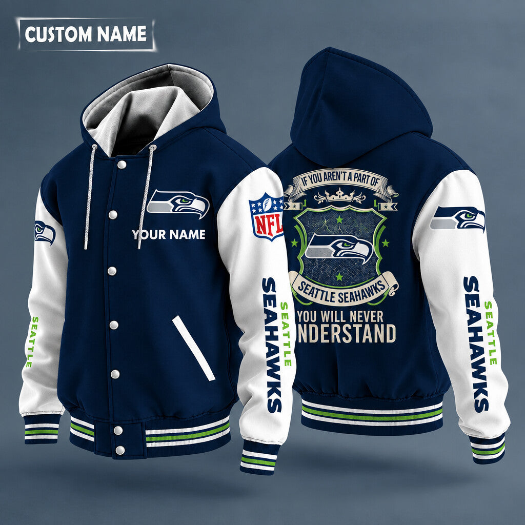 Seattle Seahawks Hooded Letterman Jacket Custom Name Plhpjj