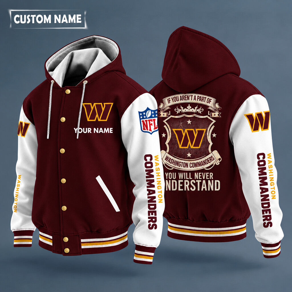Washington Commanders Hooded Letterman Jacket Custom Name Pzhrfc