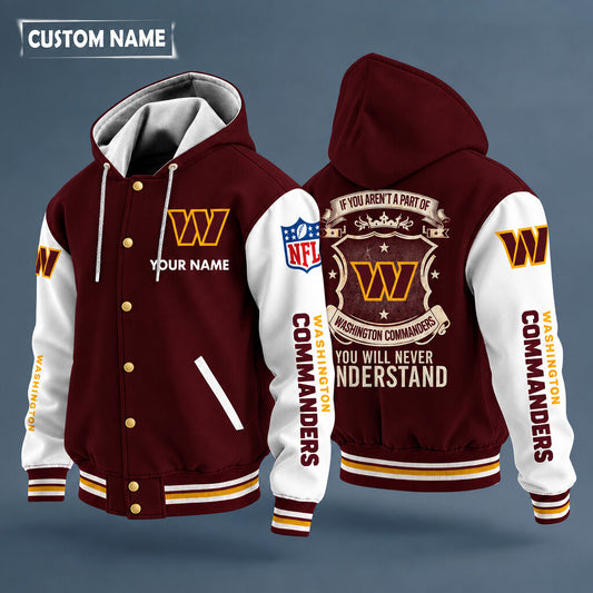 Washington Commanders Hooded Letterman Jacket Custom Name Pzhrfc