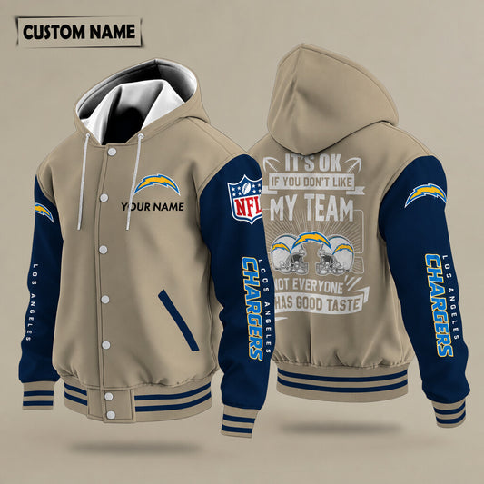 Los Angeles Chargers It's Ok If You Don't Like My Team Hooded Letterman Jacket Custom Name Pukljx
