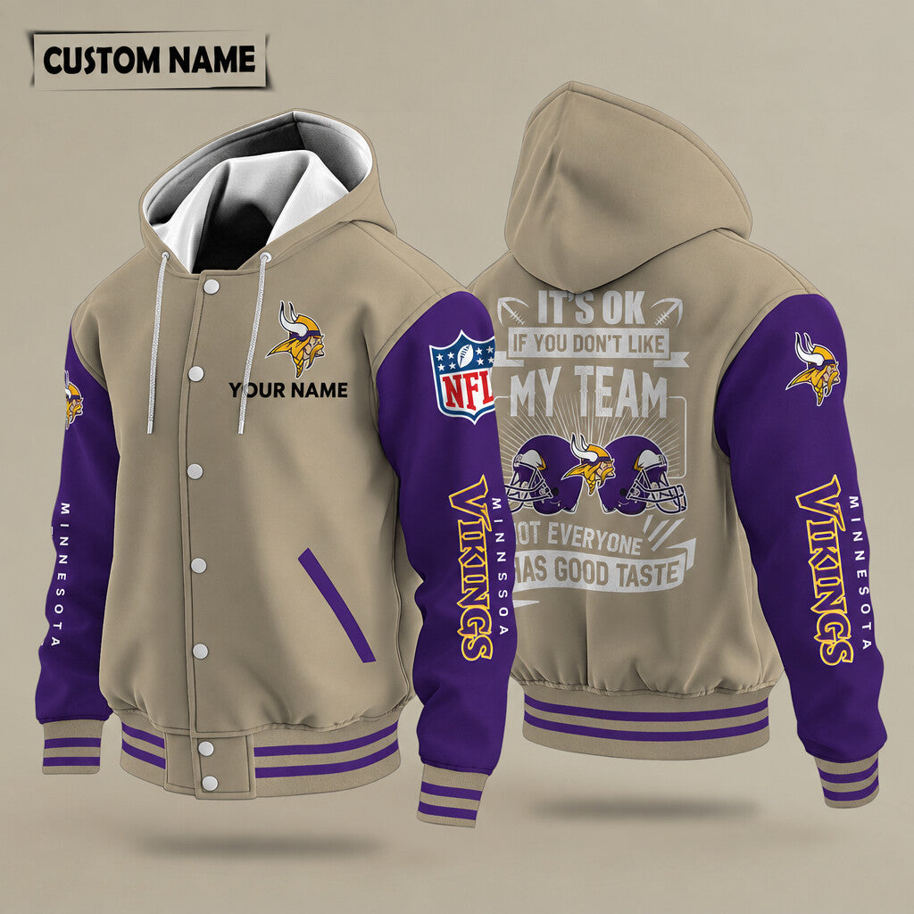 Minnesota Vikings It's Ok If You Don't Like My Team Hooded Letterman Jacket Custom Name Plj5zb