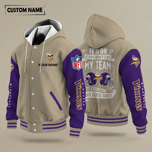 Minnesota Vikings It's Ok If You Don't Like My Team Hooded Letterman Jacket Custom Name Plj5zb