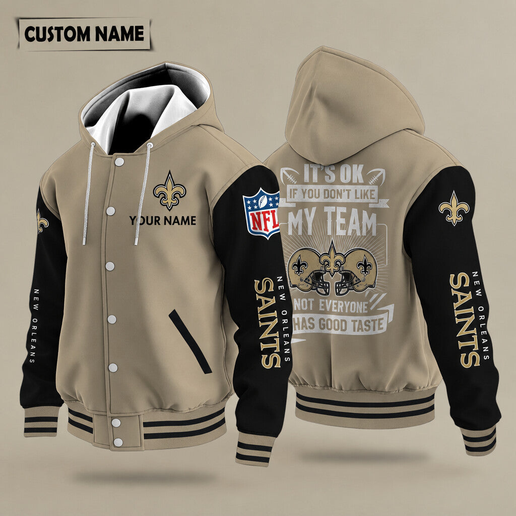 New Orleans Saints It's Ok If You Don't Like My Team Hooded Letterman Jacket Custom Name P9x983