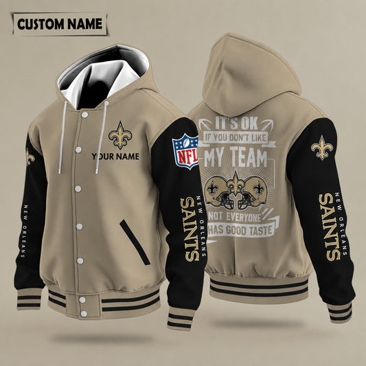 New Orleans Saints It's Ok If You Don't Like My Team Hooded Letterman Jacket Custom Name P9x983