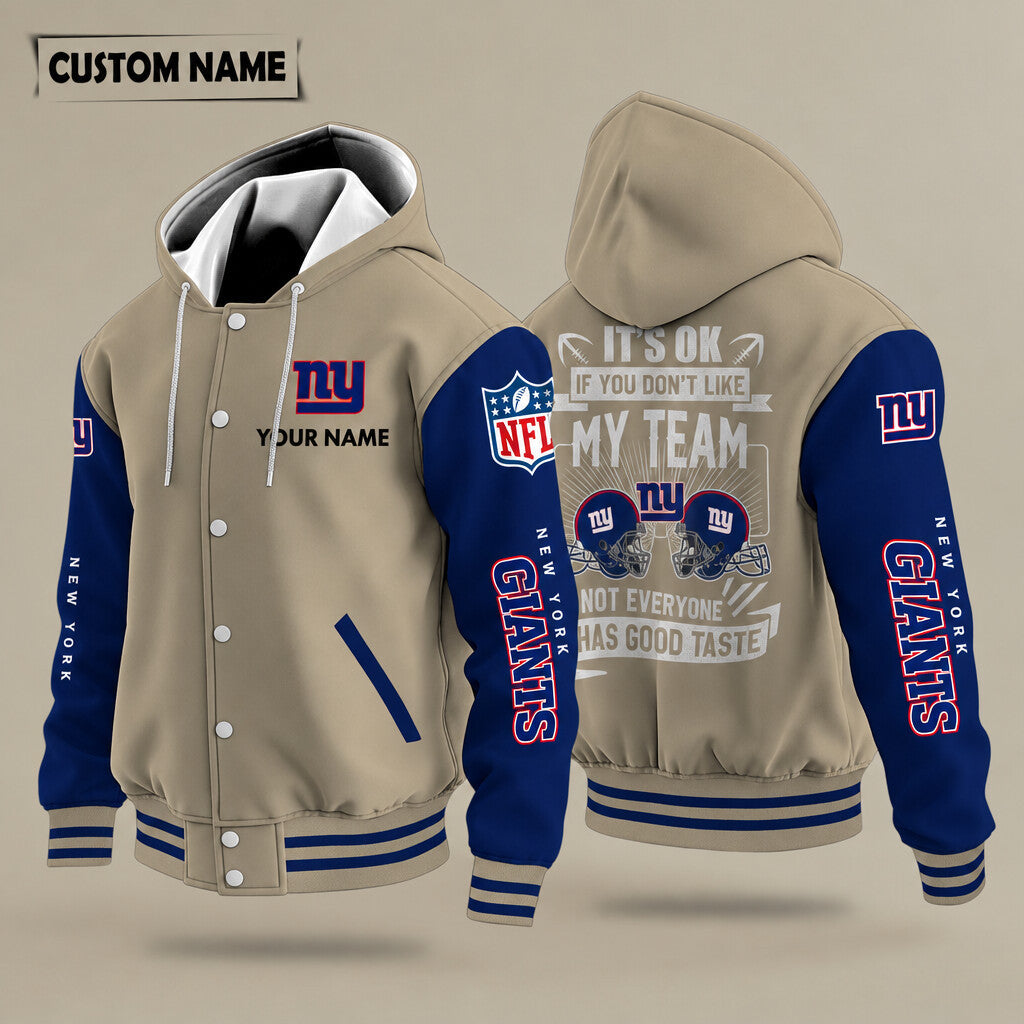 New York Giants It's Ok If You Don't Like My Team Hooded Letterman Jacket Custom Name Pg78uv