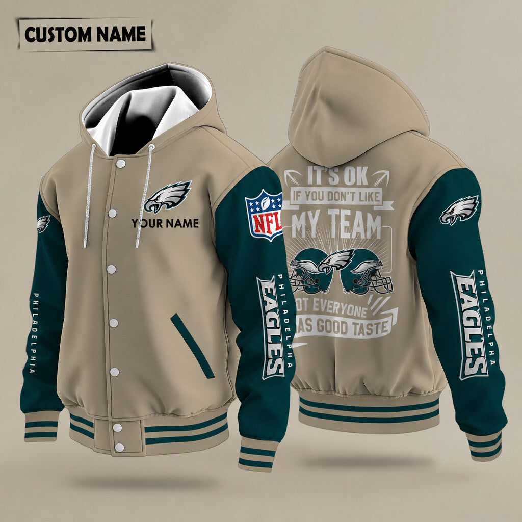 Philadelphia Eagles It's Ok If You Don't Like My Team Hooded Letterman Jacket Custom Name Pnguz7