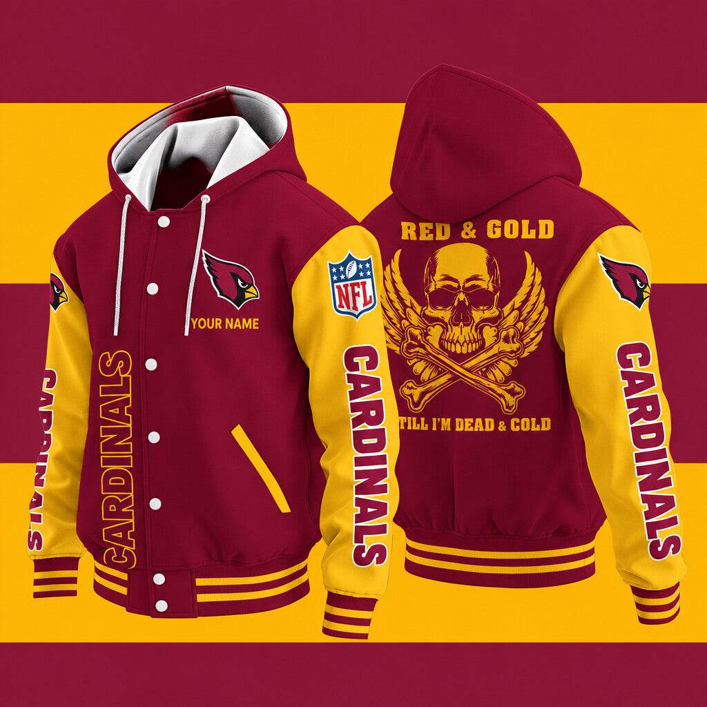 Arizona Cardinals Red & Gold Till I'm Dead Hooded Letterman Jacket Cus