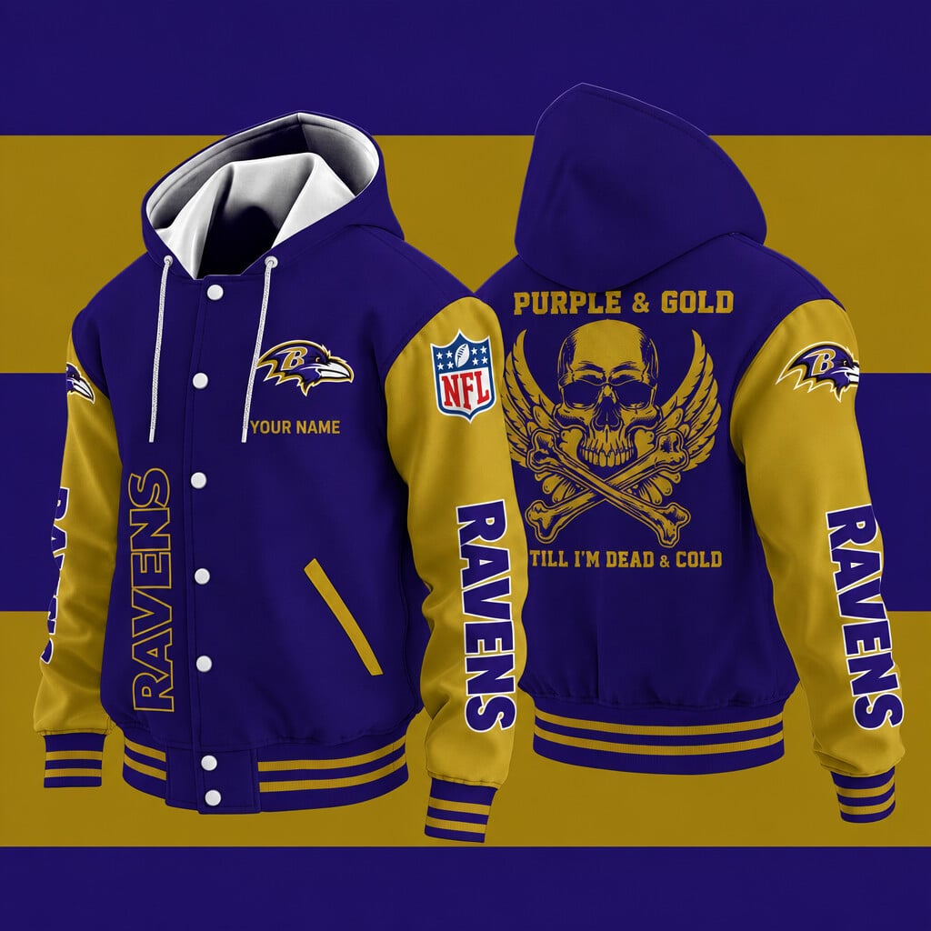 Baltimore Ravens Purple & Gold Till I'm Dead Hooded Letterman Jacket C