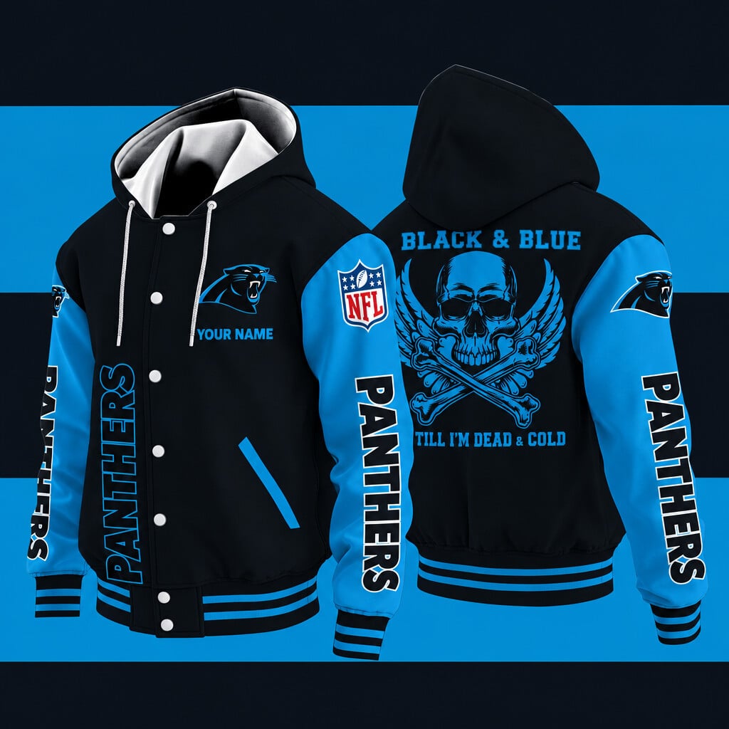 Carolina Panthers Black & Blue Till I'm Dead Hooded Letterman Jacket C