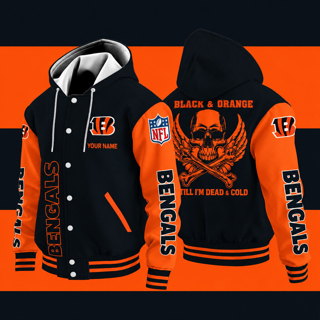 Cincinnati Bengals Black & Orange Till I'm Dead Hooded Letterman Jacke