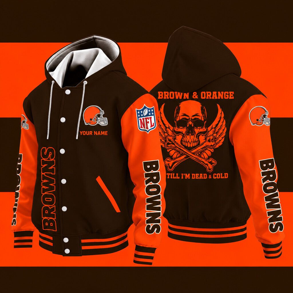 Cleveland Browns Brown & Orange Till I'm Dead Hooded Letterman Jacket