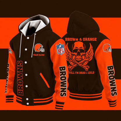 Cleveland Browns Brown & Orange Till I'm Dead Hooded Letterman Jacket