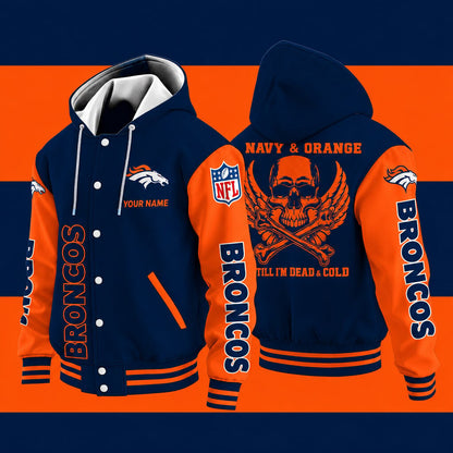 Denver Broncos Navy & Orange Till I'm Dead Hooded Letterman Jacket Cus