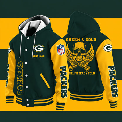 Green Bay Packers Green & Gold Till I'm Dead Hooded Letterman Jacket C