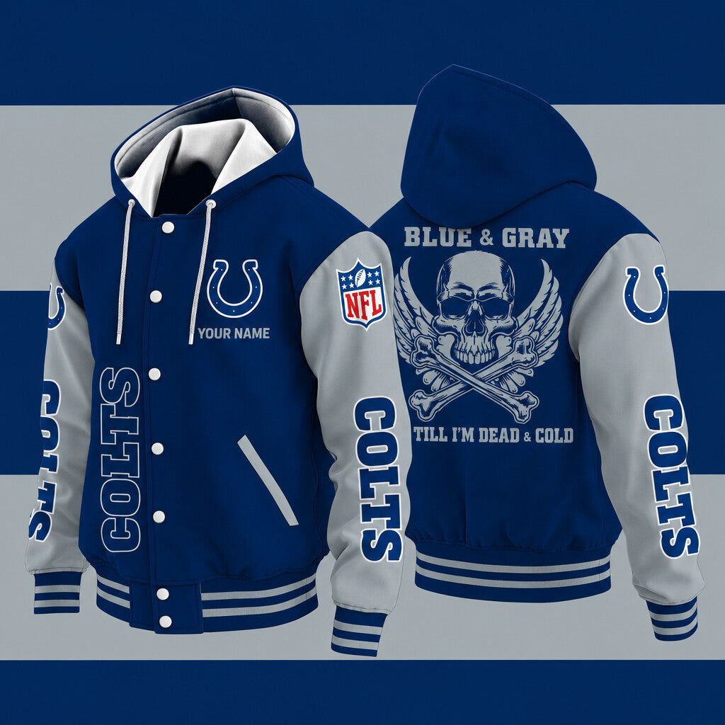 Indianapolis Colts Blue & Gray Till I'm Dead Hooded Letterman Jacket C
