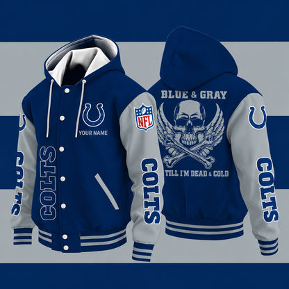 Indianapolis Colts Blue & Gray Till I'm Dead Hooded Letterman Jacket C