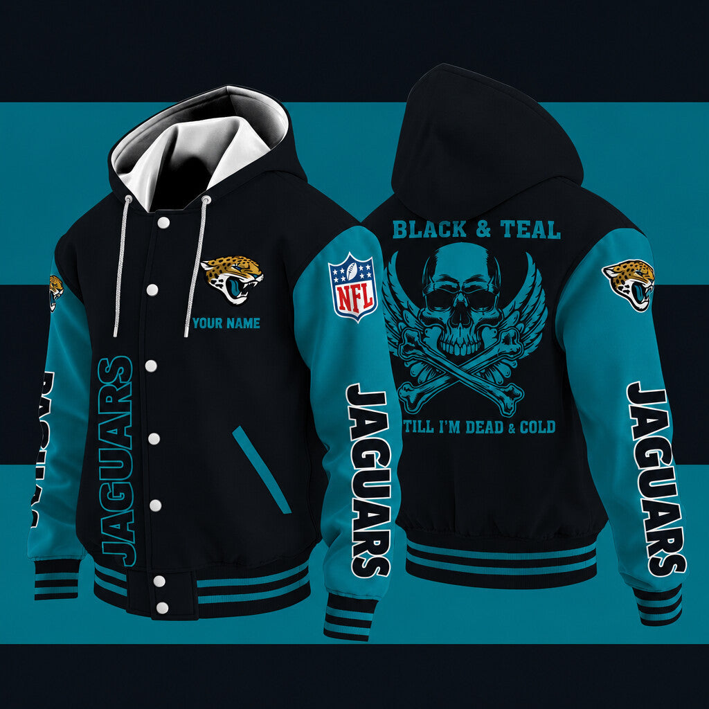 Jacksonville Jaguars Black & Teal Till I'm Dead Hooded Letterman Jacke