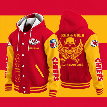 Kansas City Chiefs Red & Gold Till I'm Dead Hooded Letterman Jacket Custom Name Pe6n9m