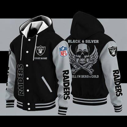 Las Vegas Raiders Black & Silver Till I'm Dead Hooded Letterman Jacket Custom Name Pbr38z