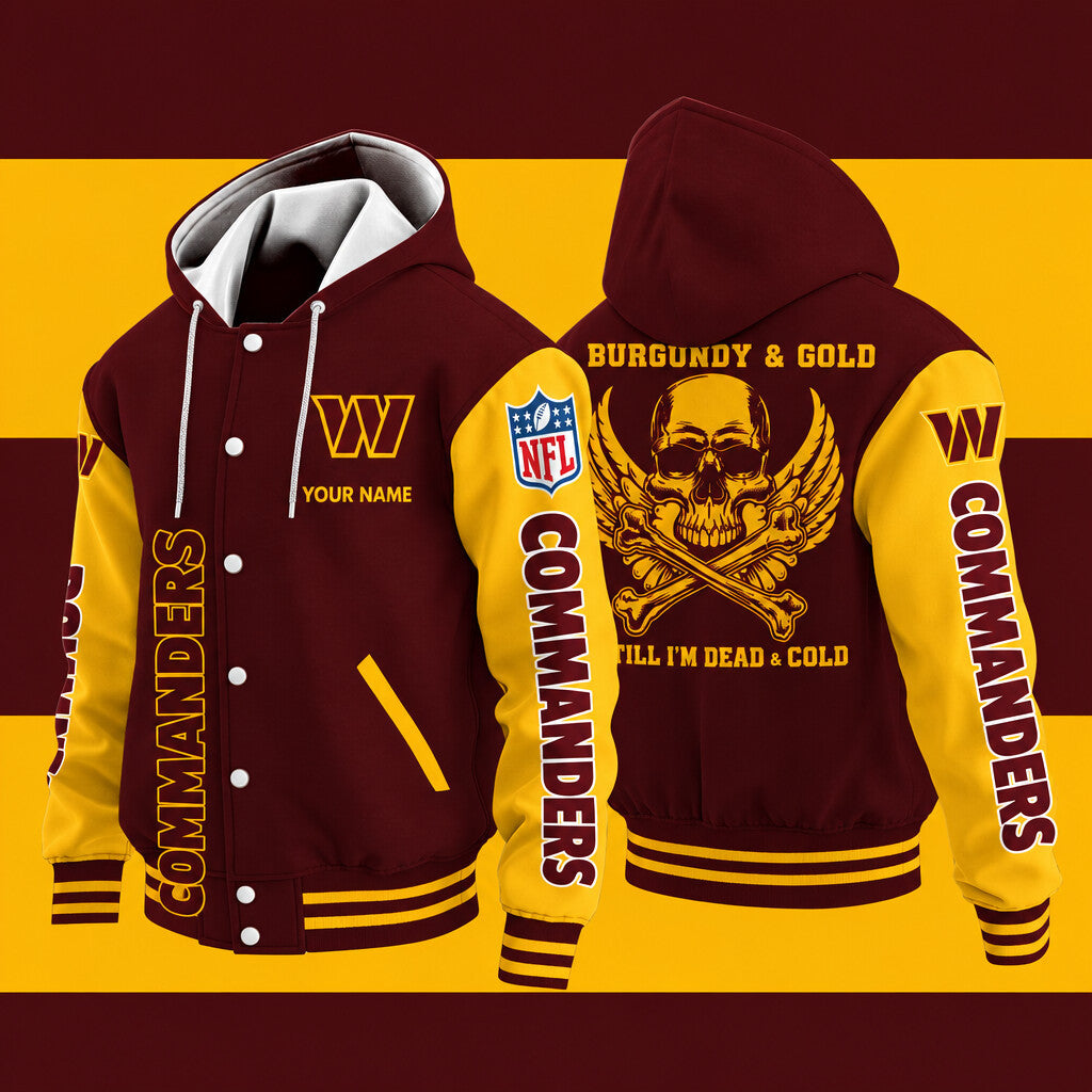 Washington Commanders Burgundy & Gold Till I'm Dead Hooded Letterman Jacket Custom Name Pqgm4z