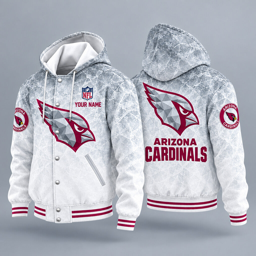 Arizona Cardinals Ice Hooded Letterman Jacket Custom Name P3577e