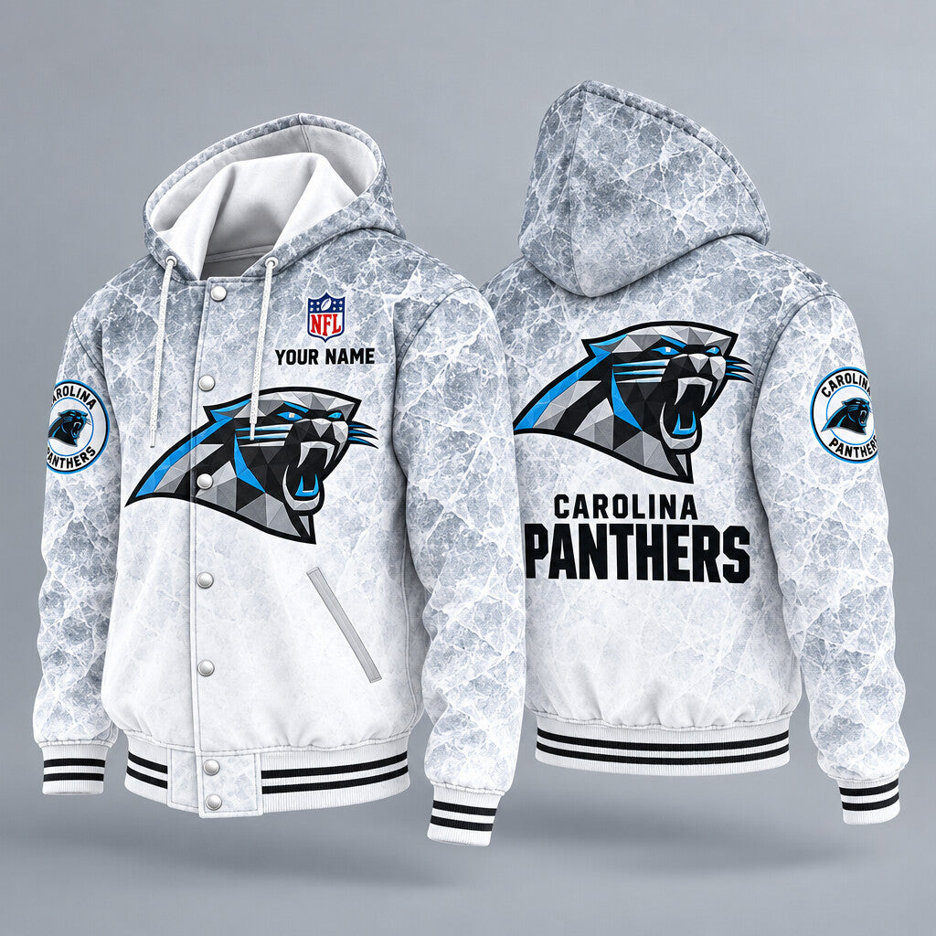 Carolina Panthers Ice Hooded Letterman Jacket Custom Name Pg74jp