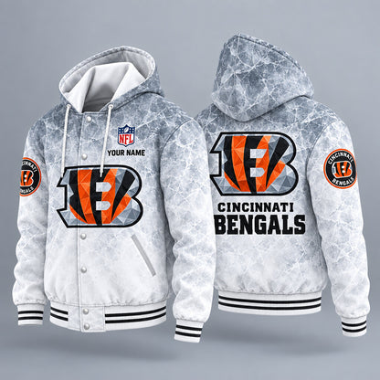 Cincinnati Bengals Ice Hooded Letterman Jacket Custom Name P88kpd