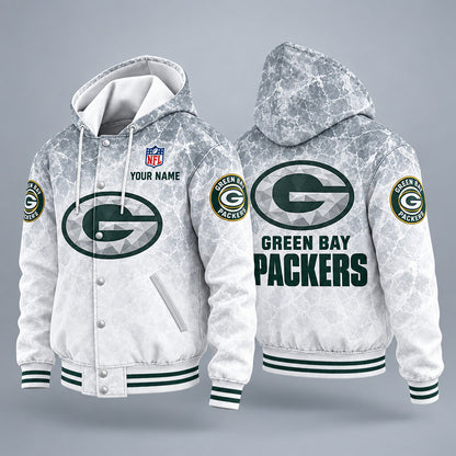 Green Bay Packers Ice Hooded Letterman Jacket Custom Name P262h6