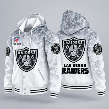 Las Vegas Raiders Ice Hooded Letterman Jacket Custom Name P3hqb9