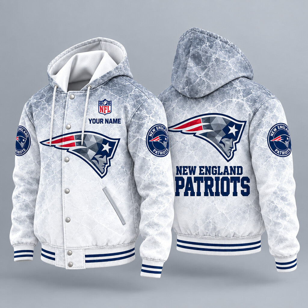 New England Patriots Ice Hooded Letterman Jacket Custom Name Peegkd