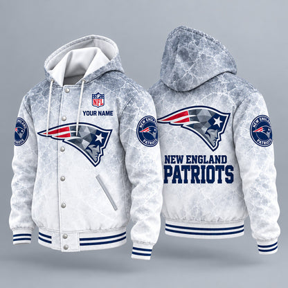 New England Patriots Ice Hooded Letterman Jacket Custom Name Peegkd