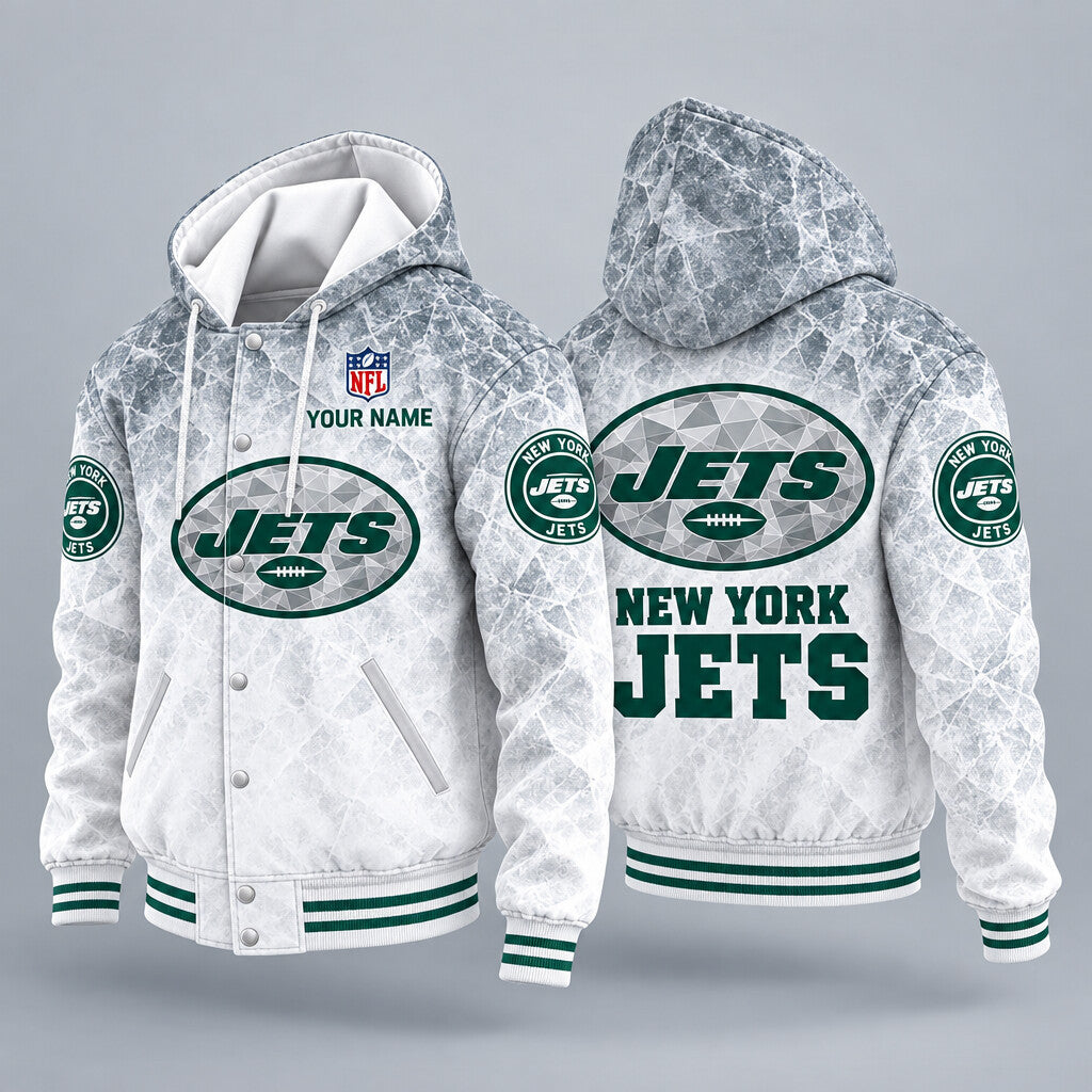 New York Jets Ice Hooded Letterman Jacket Custom Name Pqt9p5