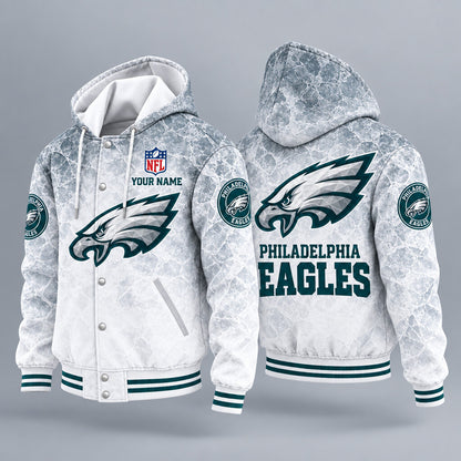 Philadelphia Eagles Ice Hooded Letterman Jacket Custom Name Pwg775