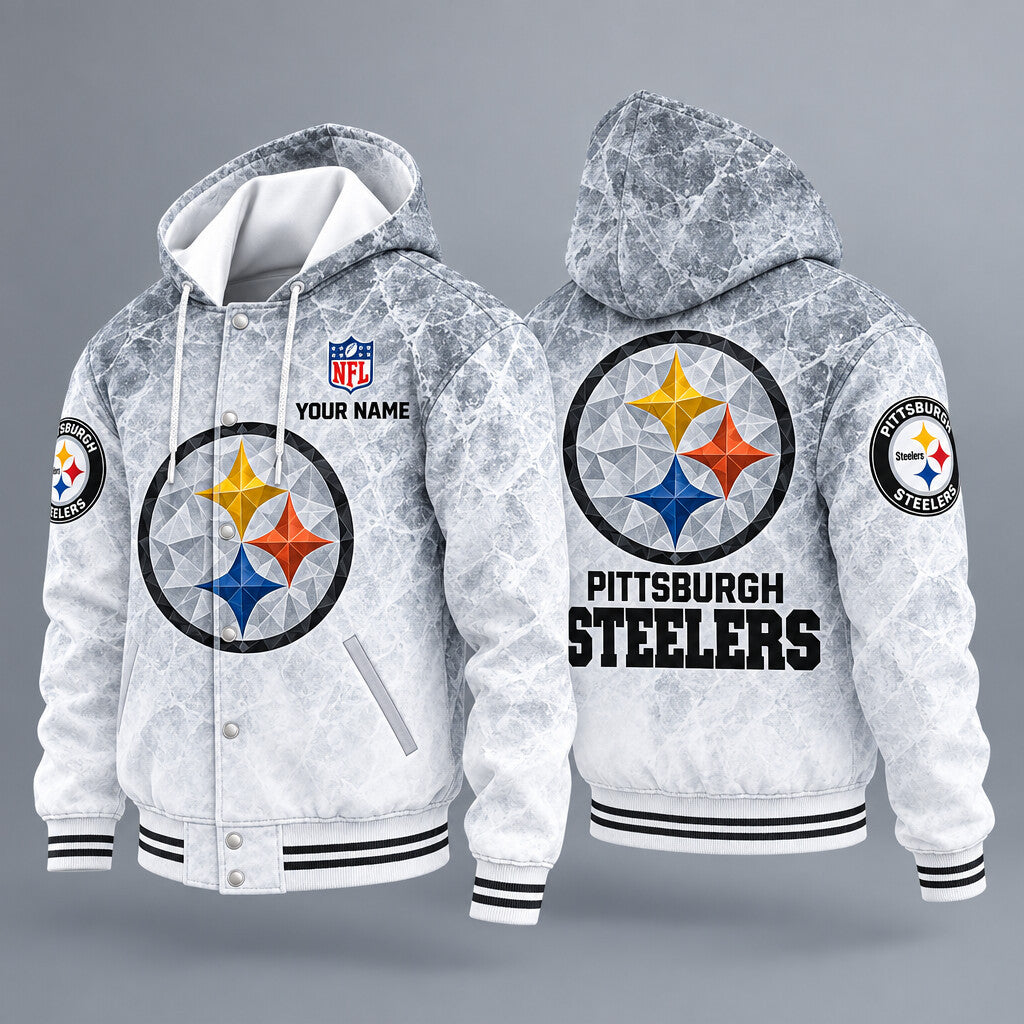 Pittsburgh Steelers Ice Hooded Letterman Jacket Custom Name Pjhrjb