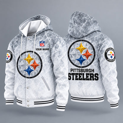 Pittsburgh Steelers Ice Hooded Letterman Jacket Custom Name Pjhrjb