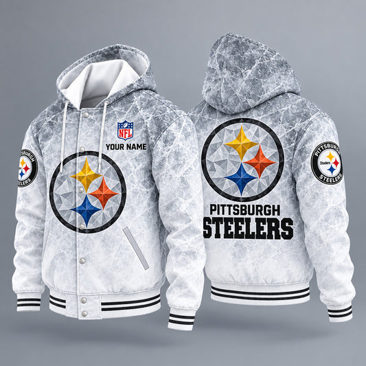 Pittsburgh Steelers Ice Hooded Letterman Jacket Custom Name Pjhrjb