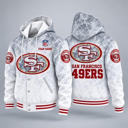 San Francisco 49ers Ice Hooded Letterman Jacket Custom Name Phekd2
