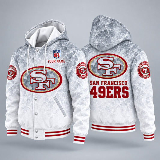 San Francisco 49ers Ice Hooded Letterman Jacket Custom Name Phekd2