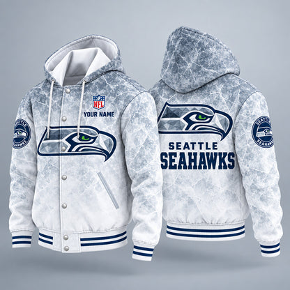 Seattle Seahawks Ice Hooded Letterman Jacket Custom Name Puxz34