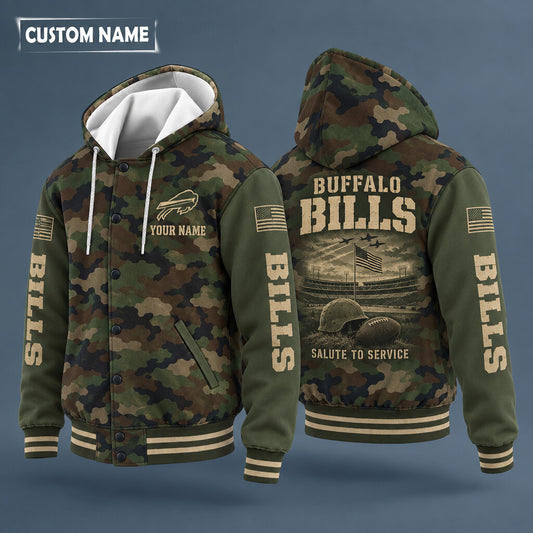 Buffalo Bills Salute To Service Hooded Letterman Jacket Custom Name P0m1nj